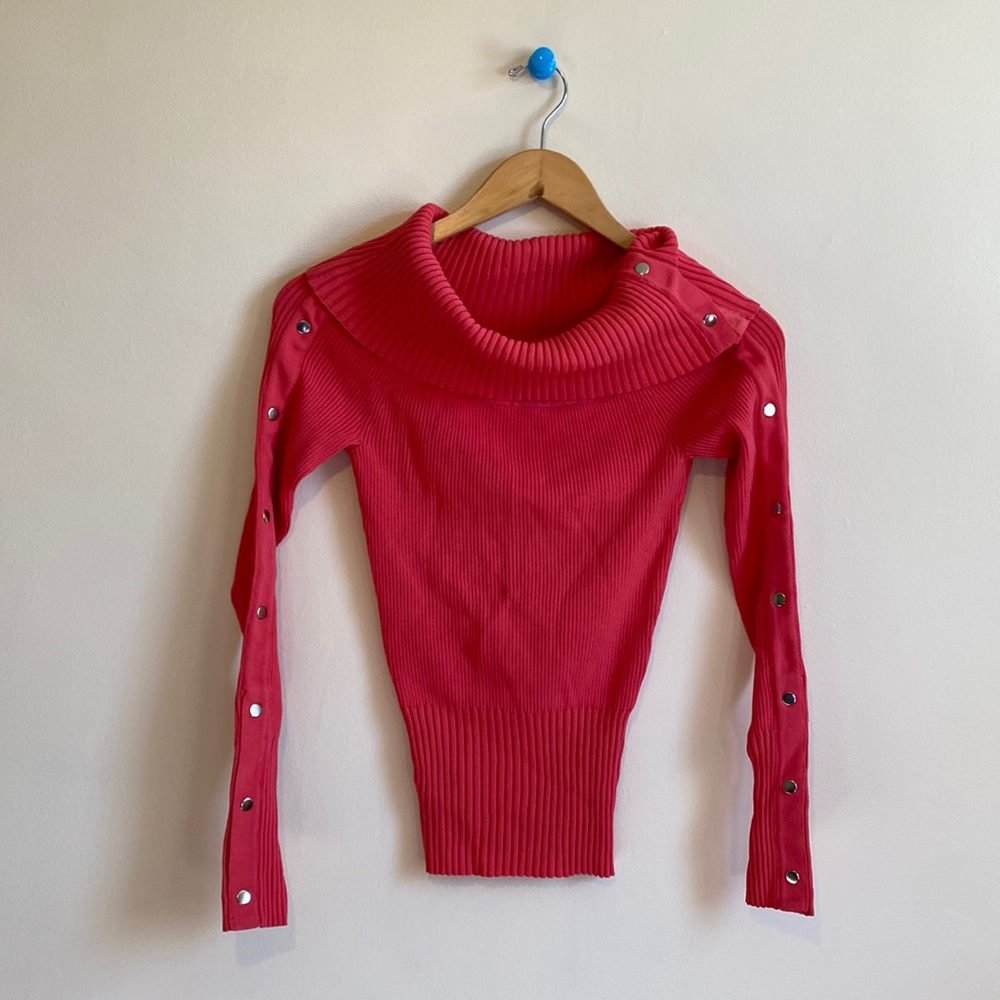 Cache Bright Pink Rib Knit Cowl Sweater XS